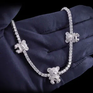3MM teddy bear tennis necklace in 14K gold