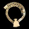 Back view of Moneybag Cuban Chain custom letter chain in sterling silver with VVS moissanite,   14K white gold plated,   iced out hip hop jewelry pendant on black background