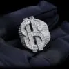 Dollar Sign Moissanite Baguette Ring – 14K Gold Hip Hop Style - Image 2