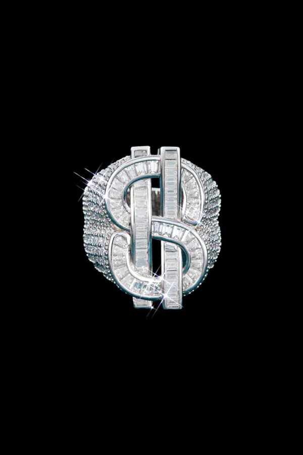 Gold plated sterling silver dollar sign ring