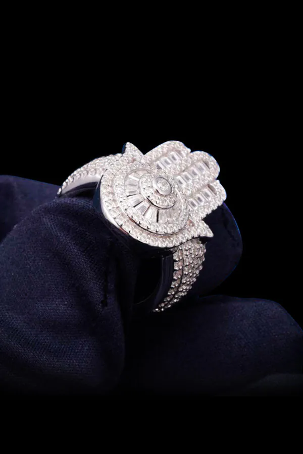 Iced out Hamsa ring with VVS moissanite stones