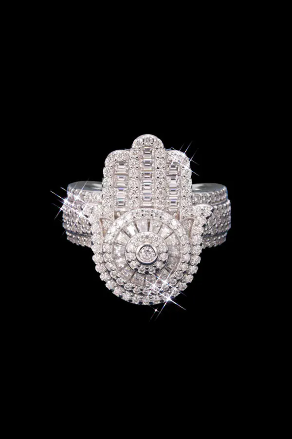 Hand-set moissanite spiritual ring design
