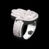 Side view of Hand Shaped Ring in sterling silver with moissanite,   14K white gold plated,   iced out hip hop jewelry