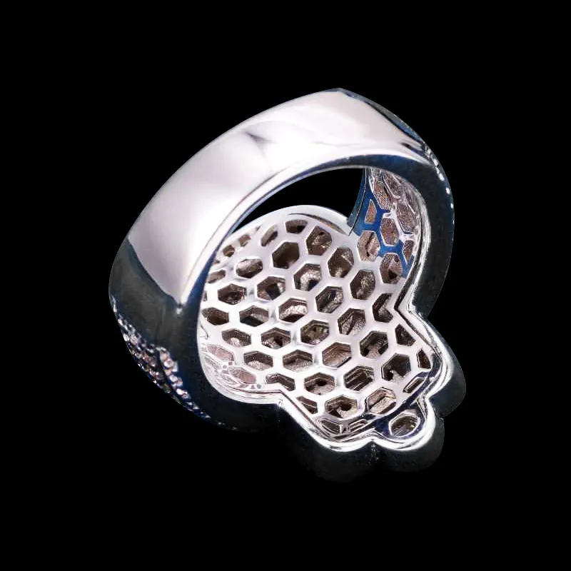 Back view of Hand Shaped Ring in sterling silver with moissanite, 14K white gold plated, iced out hip hop jewelry