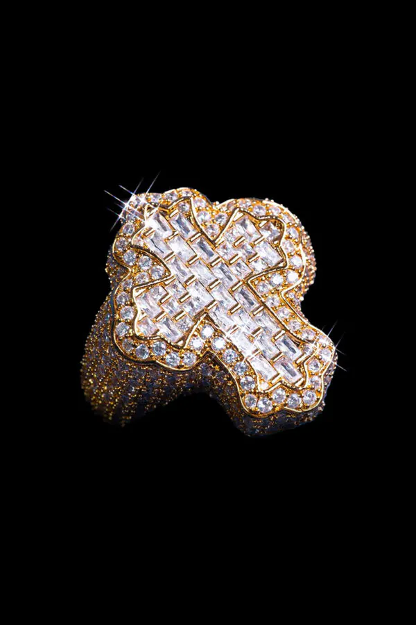 Gold plated sterling silver cross ring