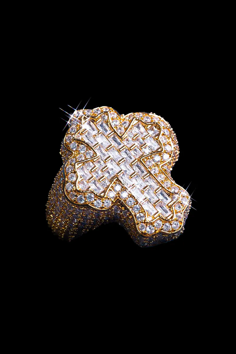 Gold plated sterling silver cross ring