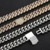 Gold chain front side up and silver chain back side up showing clasp and link details