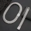 Silver bold Cuban chain set with necklace and bracelet, bracelet laid flat, necklace clasp closed