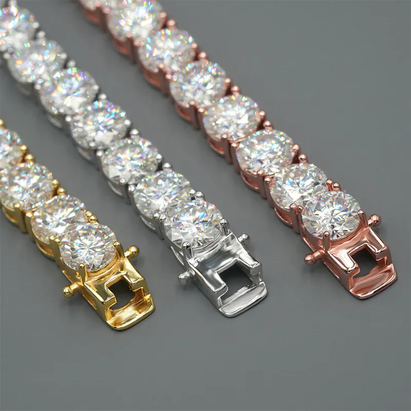 Clasp end of moissanite tennis chains in rose gold, yellow gold, and white gold finish