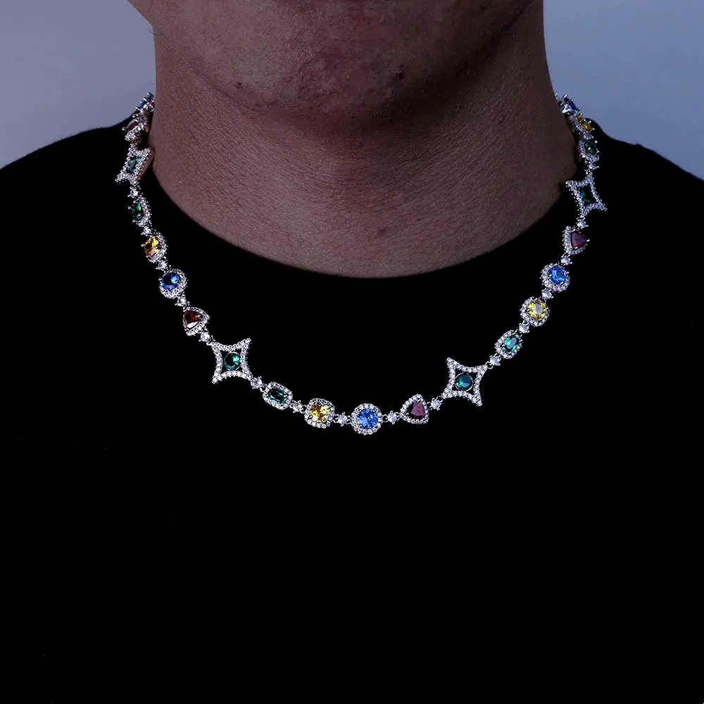 Man wearing a silver colored tennis chain necklace mix for hip hop street style