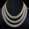 Three-tone display of 10mm VVS moissanite Cuban chains in white gold,   yellow gold,   and rose gold on mannequin