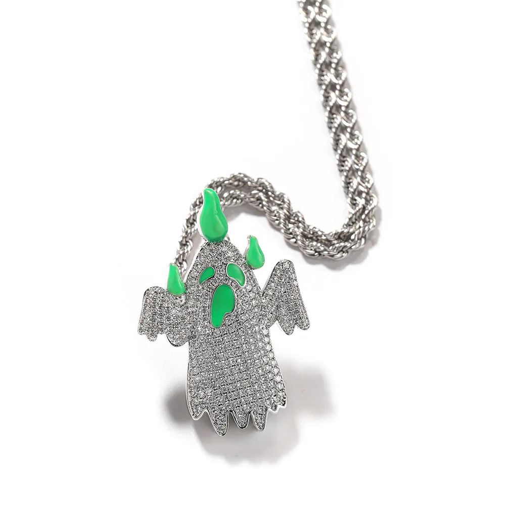 White Gold ghost pendant with luminous drip oil on white background display