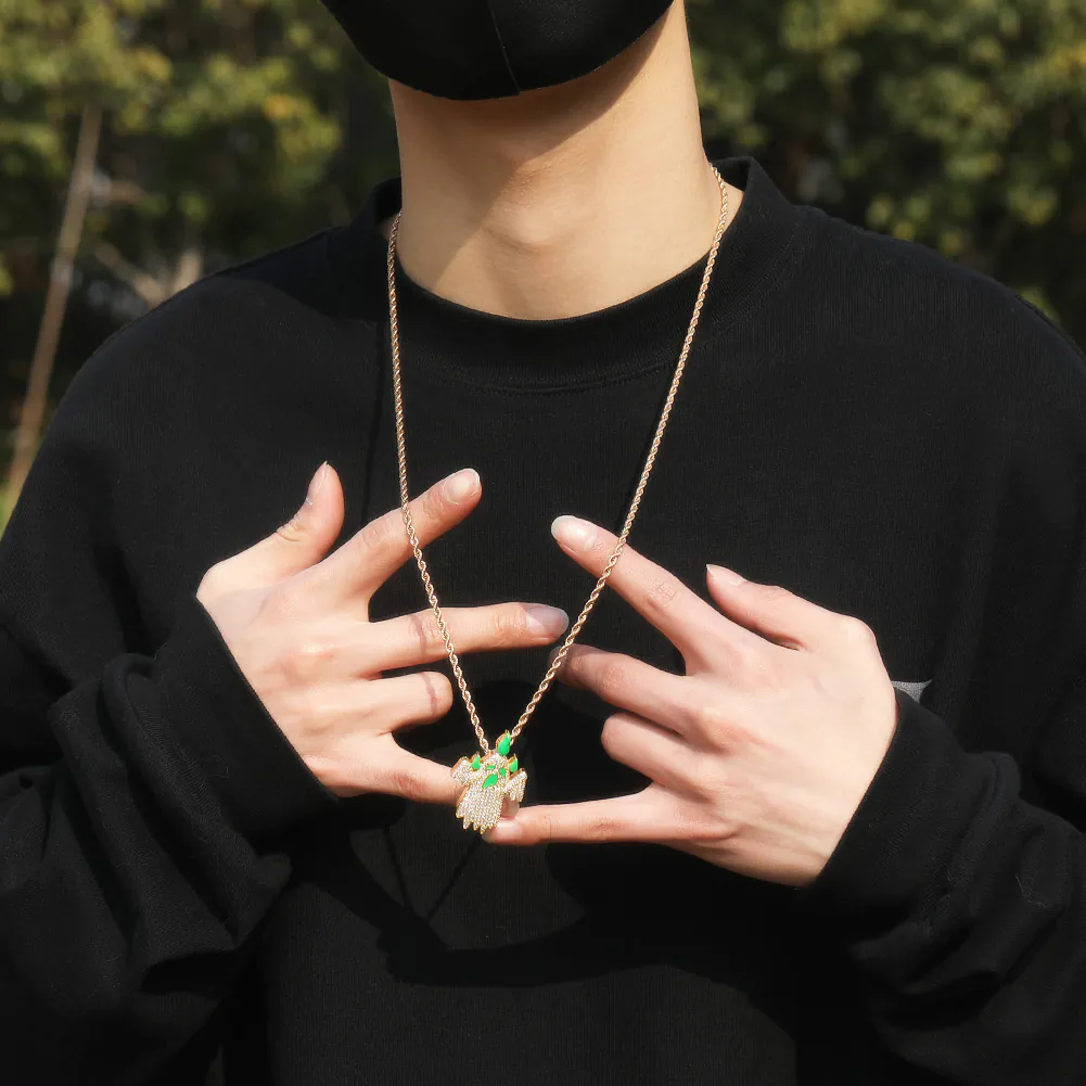 Gold icy ghost pendant luminous worn as hip hop jewelry necklace