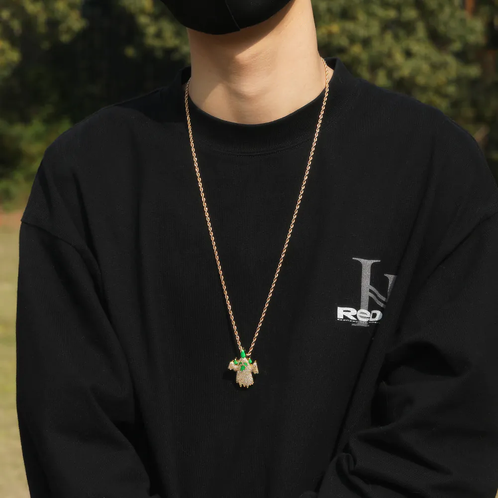 Gold icy ghost pendant luminous worn as hip hop jewelry necklace