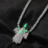 Silver luminous ghost pendant paired with iced out tennis chain