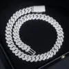 14mm Flat Cuban chain in 925 silver VVS moissanite displayed flat to show link polish and shine