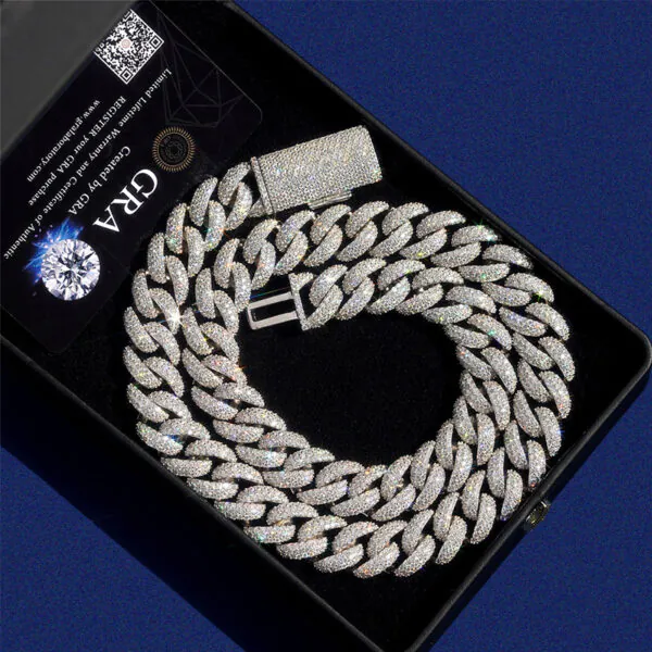 16mm Round Cuban chain with GRA certified VVS moissanite showing bold rounded links and flawless craftsmanship