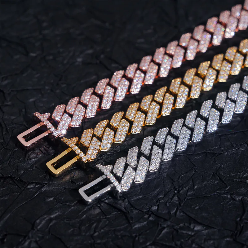 10mm Flat Cuban chain in three colors—white gold, yellow gold, rose gold—close-up of clasp ends