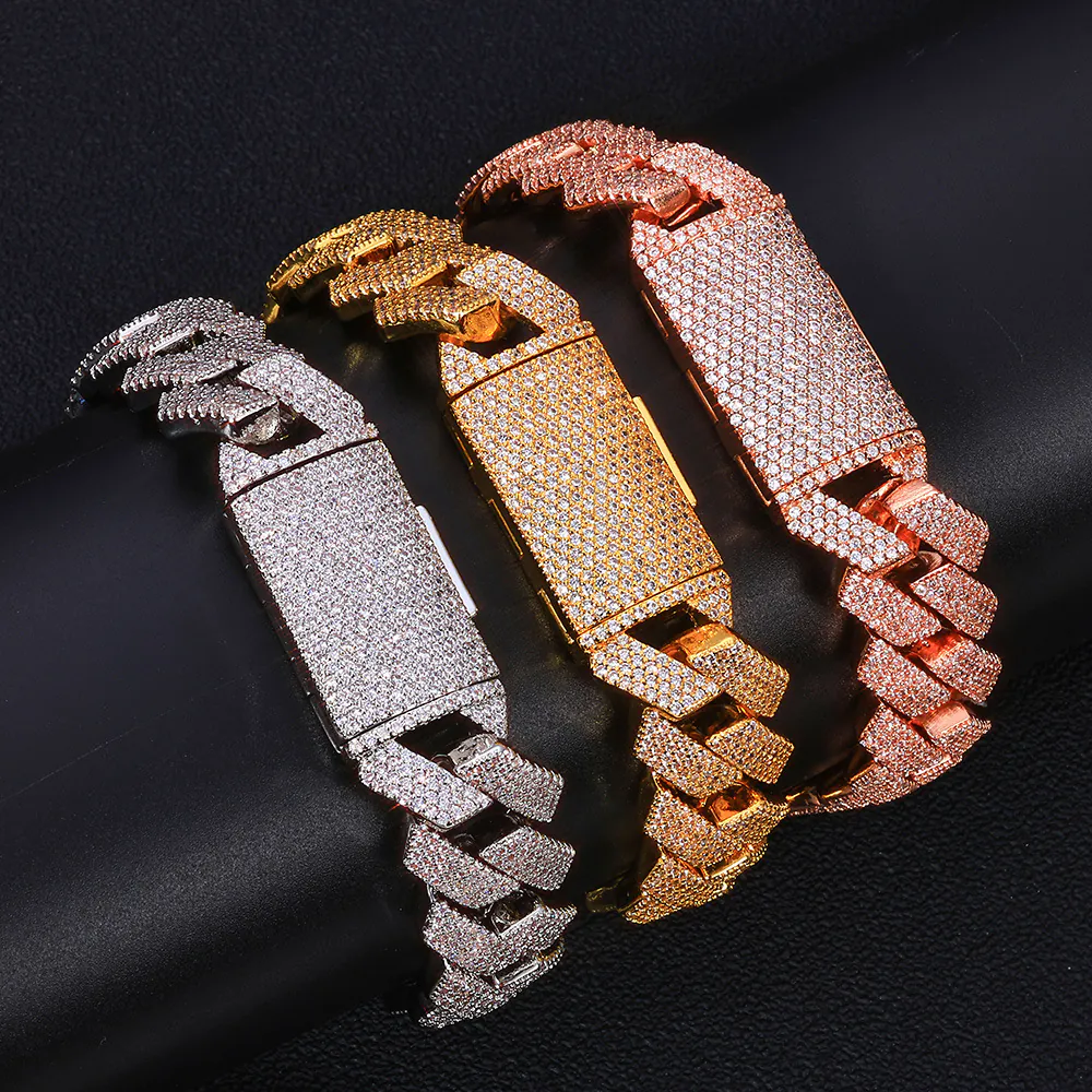 close-up of clasp on 15mm iced cuban chain showing stone setting and secure lock