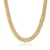 15mm real cuban link chain front view showing 4-row CZ stones and 18K gold plating