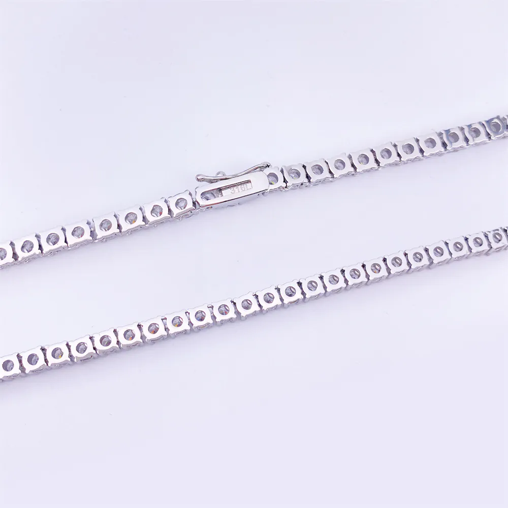 Close-up back view detail of 316L stainless steel tennis chain with CZ stones