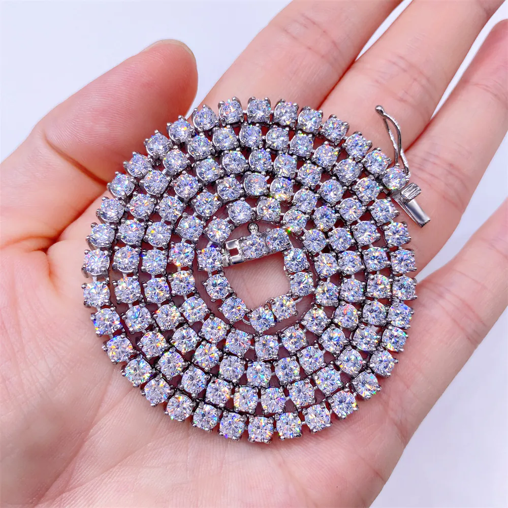 Hand-held display showing the shine and flexibility of stainless steel tennis chain