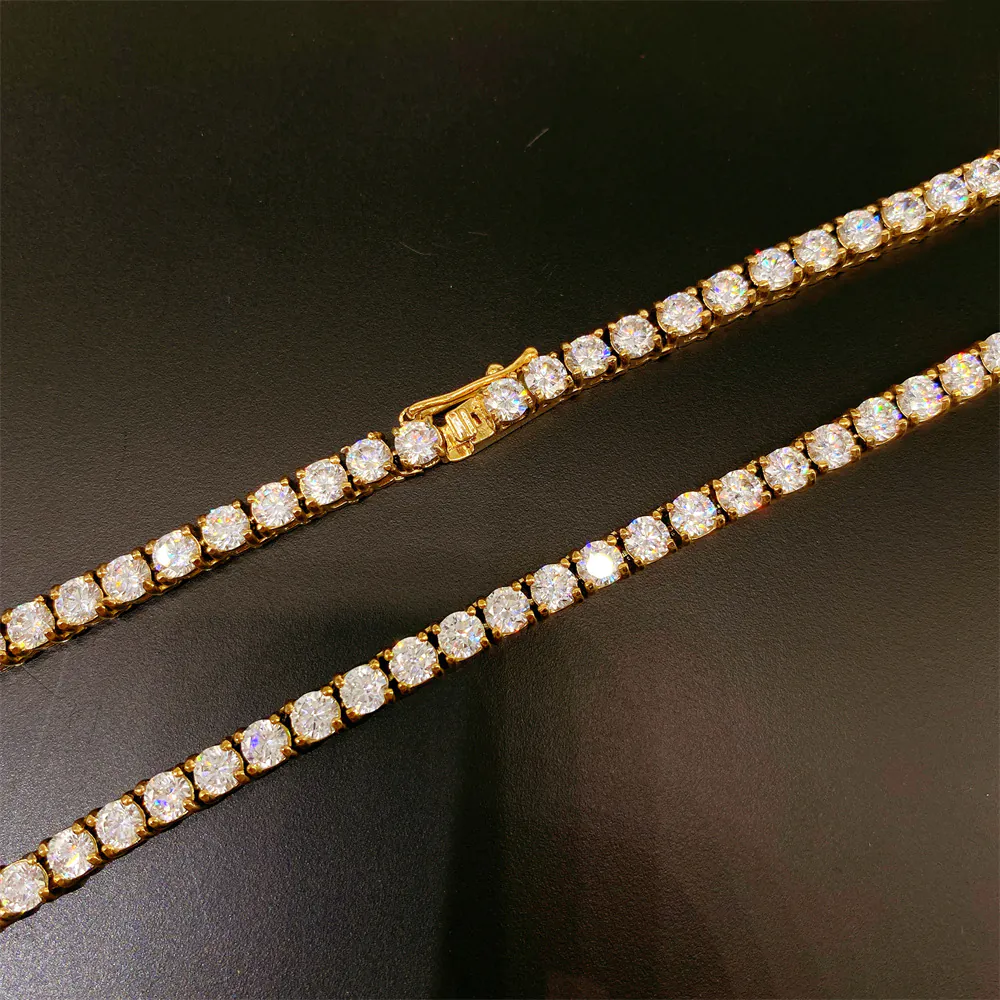Close-up detail of 316L stainless steel tennis chain with CZ stones
