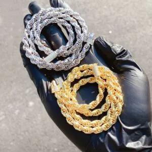 6mm gold and silver 925 silver rope chain with iced lock full view