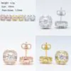 comparison of three color options of moissanite baguette square stud earrings on white background