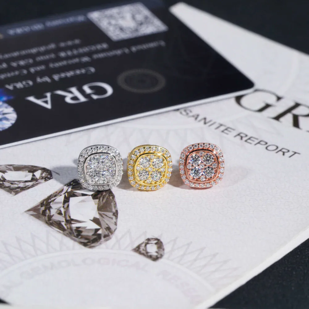 Moissanite diamond cluster stud earrings front view on GRA background