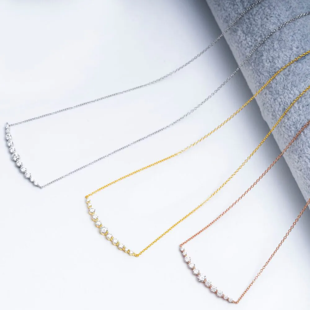 Necklace clasp and O-link chain close-up in three gold colors