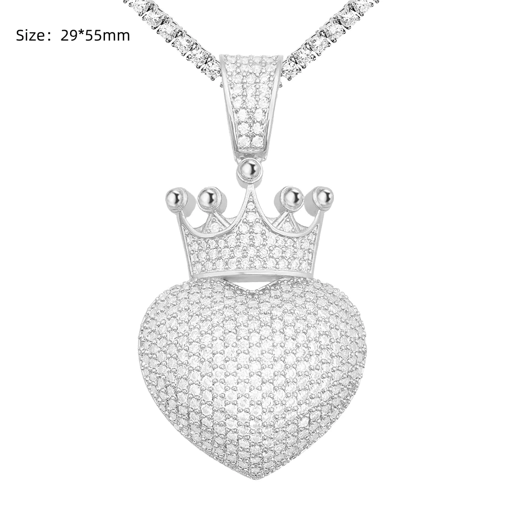 3mm Tennis chain paired with paved heart pendant in matching color