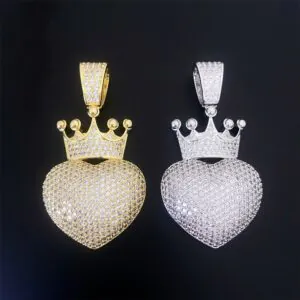 : white gold and yellow gold paved heart pendant necklace front view