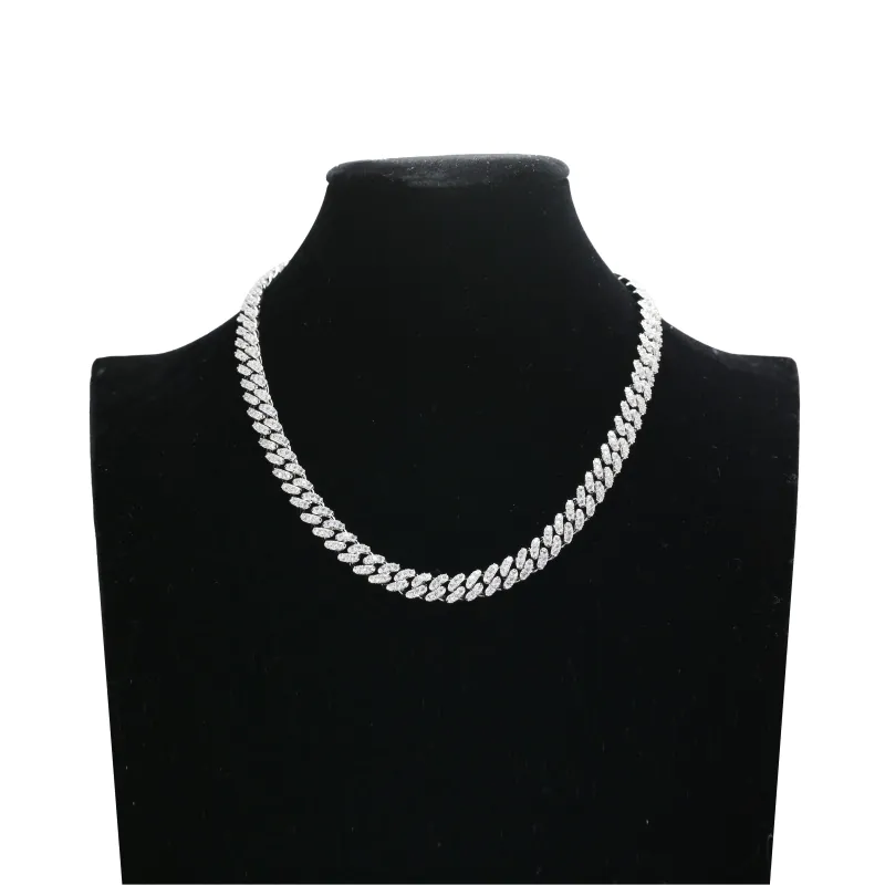 brass 9mm iced out cuban chain front view on white background showing diamond-cut detail